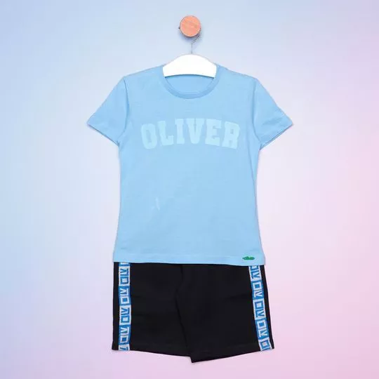 Conjunto De Camiseta Oliver® & Bermuda- Azul Claro & Preto- Oliver