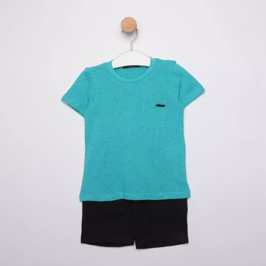 Conjunto De Camiseta Poá & Bermuda- Azul & Preto- Oliver