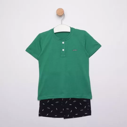 Conjunto De Camiseta & Bermuda Gaivotas- Verde Escuro & Preto- Oliver