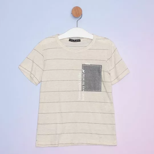 Camiseta Listrada- Off White & Cinza Escuro- Oliver