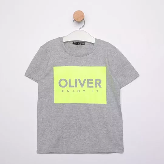 Camiseta Em Mescla- Cinza & Verde Claro- Oliver