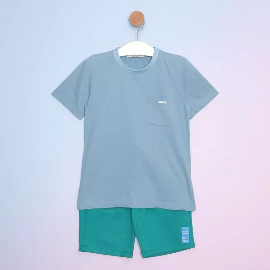 Conjunto De Camiseta & Bermuda- Azul Claro & Verde Água- Oliver