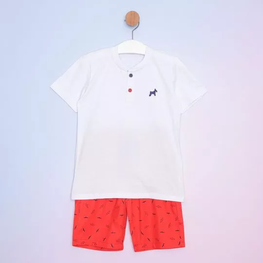 Conjunto De Camiseta & Bermuda- Off White & Vermelho- Oliver