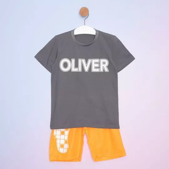 Conjunto De Camiseta & Short- Cinza Escuro & Laranja- Oliver