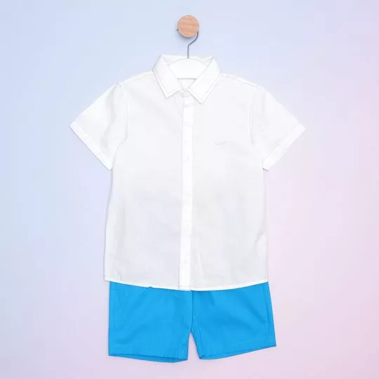 Conjunto De Camisa & Bermuda- Off White & Azul- Oliver