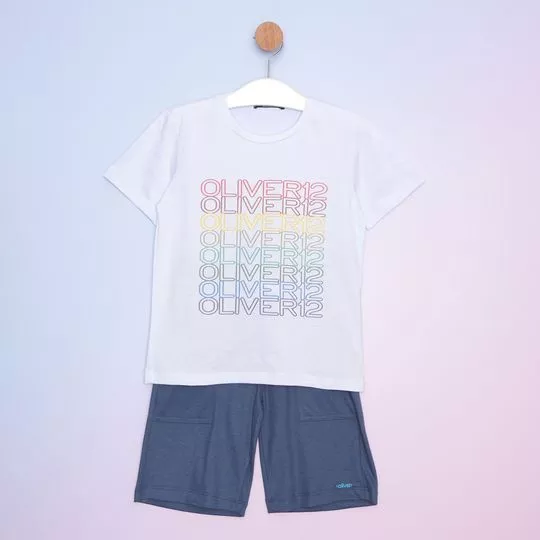 Conjunto De Camiseta & Bermuda- Off White & Azul Escuro- Oliver