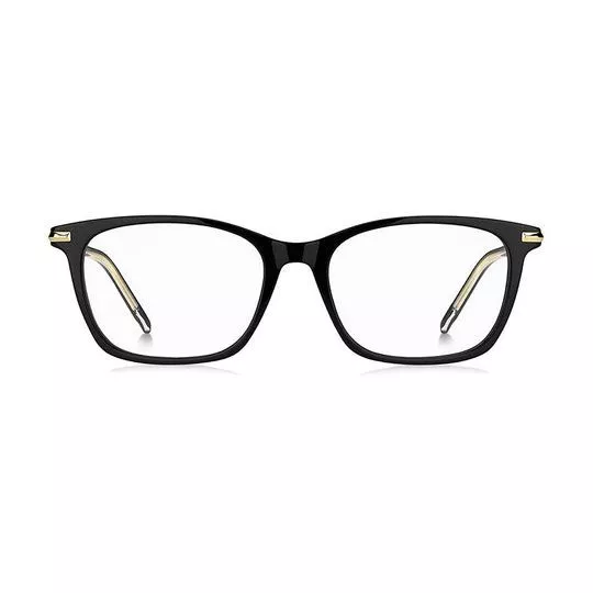 Armação Retangular Para Óculos De Grau- Preta & Dourada- Hugo Boss