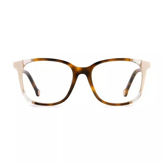 Armação Quadrada Para Óculos De Grau- Marrom & Off White- Carolina Herrera
