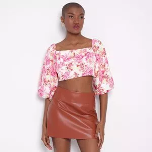 Cropped Floral<BR>- Off White & Rosa