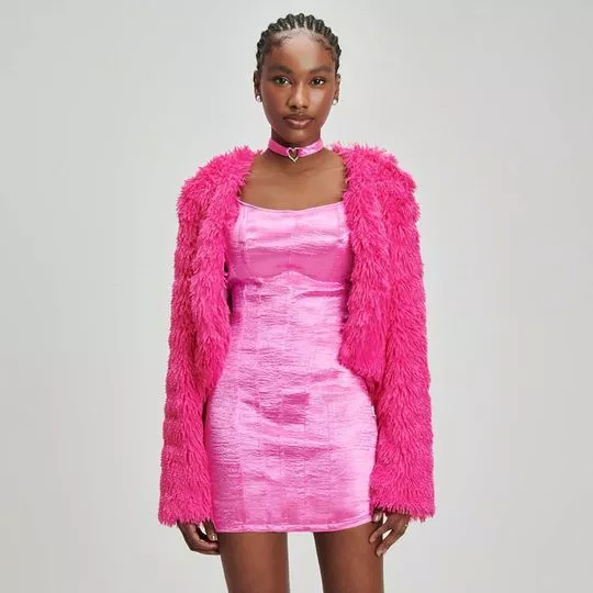 Casaco Cropped Barbie® Em Pelúcia- Pink