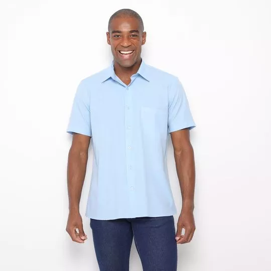 Camisa Slim Fit Com Bolso- Azul Claro
