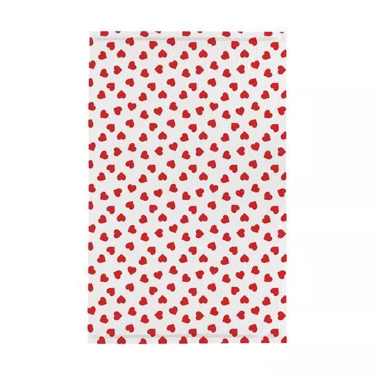 Toalha Para Rosto Corações Nice- Branca & Vermelha- 45x75cm