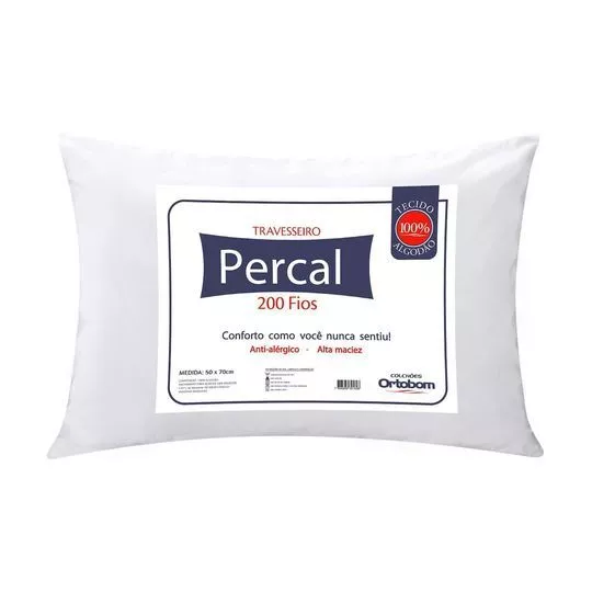 Travesseiro Percal- Branco- 30x70x50cm- 200 Fios