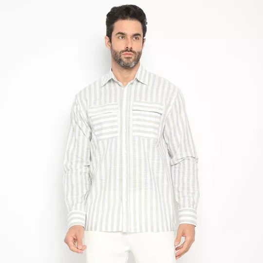 Camisa Listrada- Off White & Cinza Claro