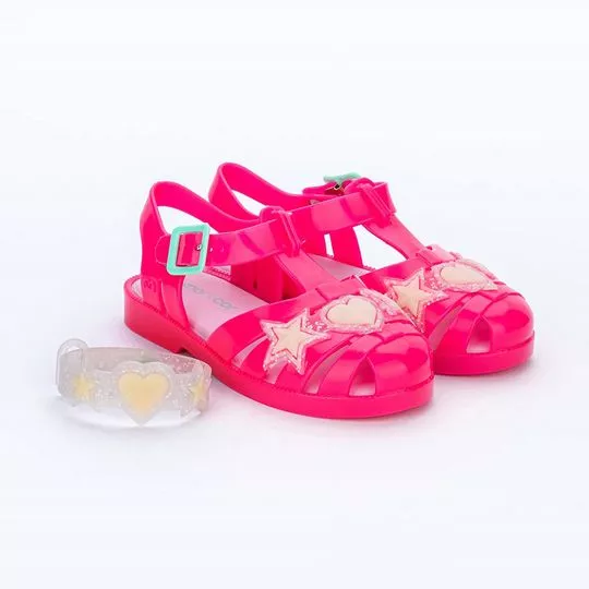 Sandália Com Aplicação Que Brilha No Escuro- Pink & Off White- Kidy