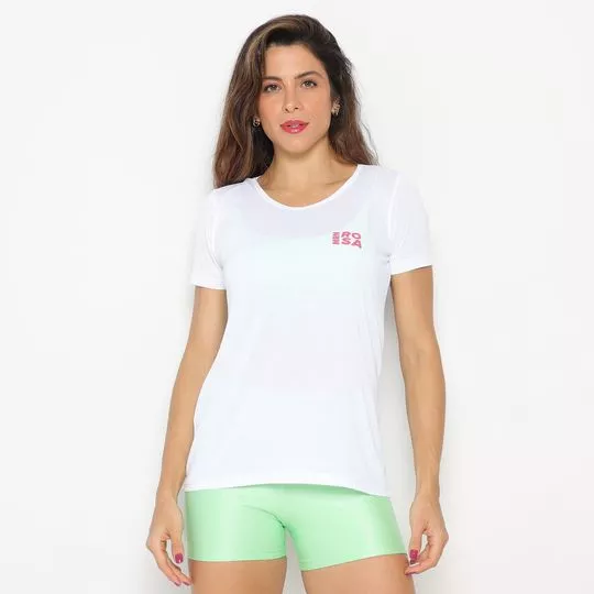 Camiseta Com Logo- Branca & Rosa