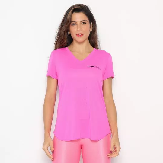 Camiseta Com Logo- Rosa Neon & Preta
