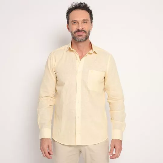 Camisa Classic Fit Em Linho- Amarela- Highstill