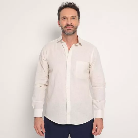 Camisa Classic Fit Em Linho- Bege Claro- Highstill