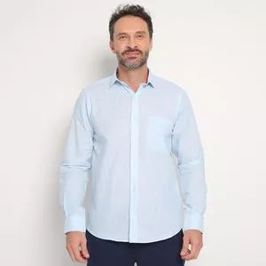 Camisa Classic Fit Em Linho<BR>- Azul Claro<BR>- Highstill