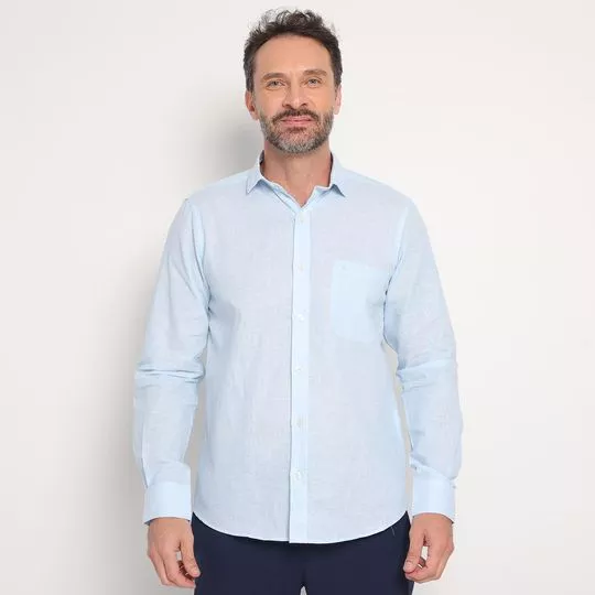 Camisa Classic Fit Em Linho- Azul Claro- Highstill