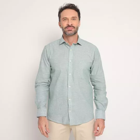 Camisa Classic Fit Em Linho- Verde- Highstill
