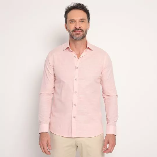 Camisa Slim Fit Em Flamê- Rosa Claro- Highstill