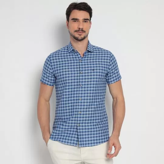 Camisa Slim Fit Xadrez- Azul Claro & Azul- Highstill