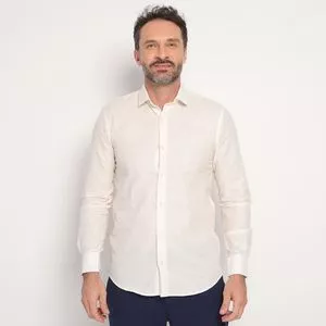 Camisa Slim Fit Com Recortes<BR>- Off White<BR>- Highstill