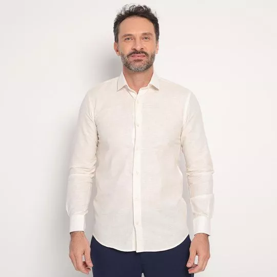 Camisa Slim Fit Com Recortes- Off White- Highstill
