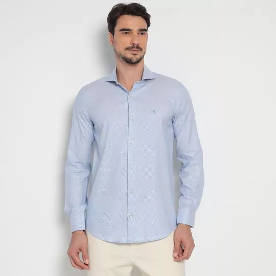 Camisa Slim Fit Em Fio Tinto- Azul Claro- Highstill