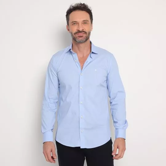 Camisa Slim Fit Em Fio Tinto- Azul Claro- Highstill