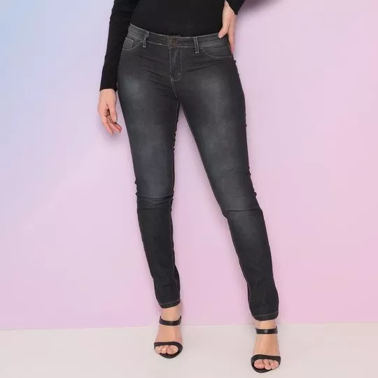 Calça Jeans Skinny Estonada- Preta