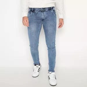 Calça Jeans Skinny Estonada<BR>- Azul Escuro