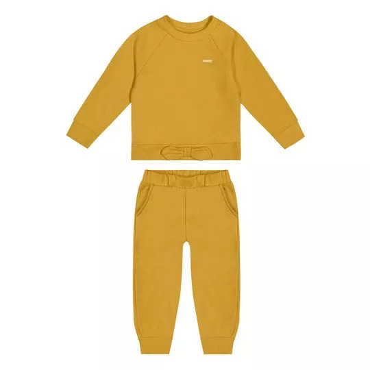 Conjunto De Blusão Com Laço & Calça Jogger- Amarelo Escuro
