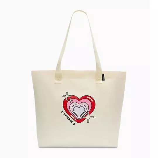 Bolsa Shopper Coração- Off White & Vermelha