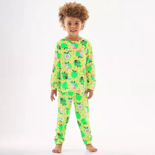 Pijama Maçãs- Verde Claro & Verde Limão- Up Baby & Up Kids