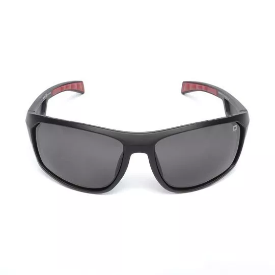 Óculos De Sol Retangular- Preto & Vermelho