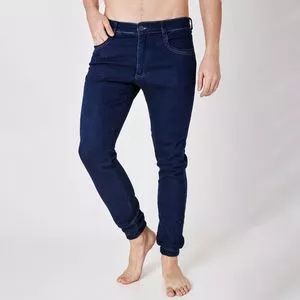 Calça Jeans Jogger Com Bolsos<BR>- Azul Marinho
