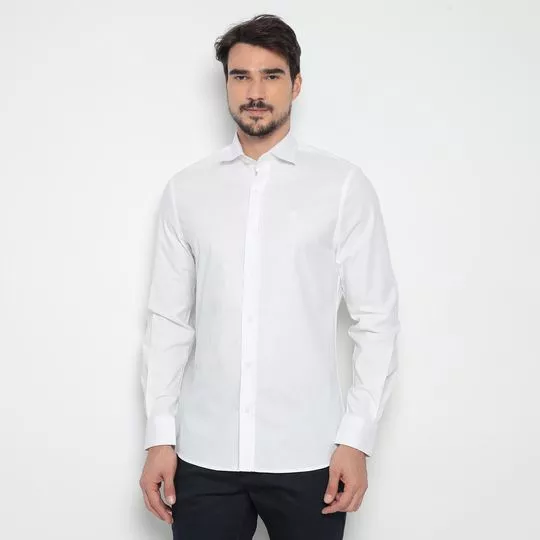 Camisa Slim Fit Com Recortes- Branca- Enrico Rossi