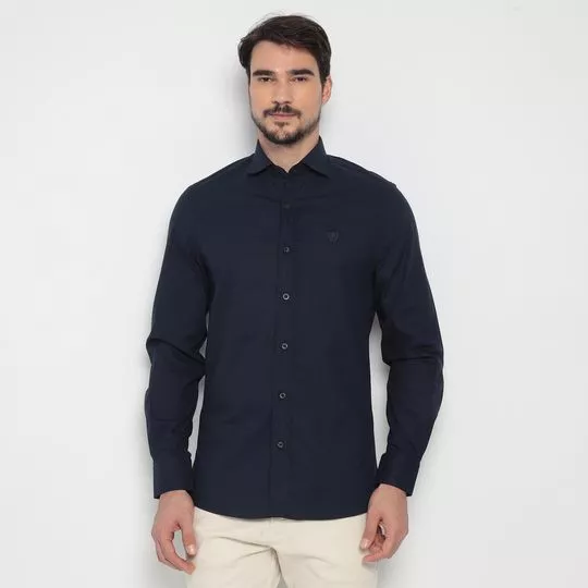 Camisa Slim Fit Com Recortes- Azul Marinho- Enrico Rossi
