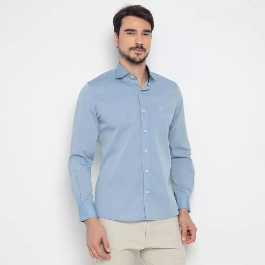Camisa Slim Fit Com Recortes- Azul- Enrico Rossi