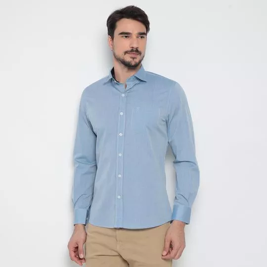 Camisa Slim Fit Com Recortes- Azul Claro- Enrico Rossi