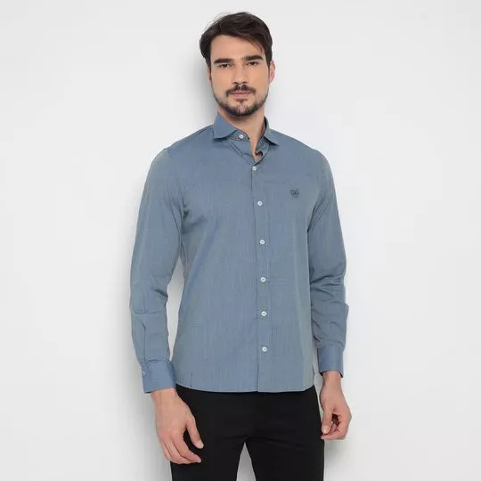 Camisa Slim Fit Com Recortes- Azul- Enrico Rossi