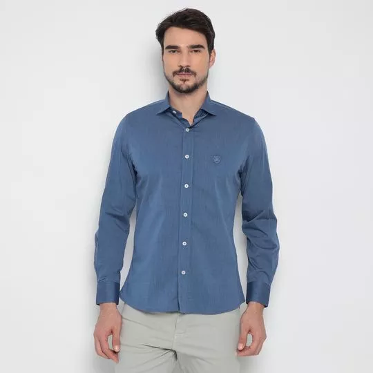 Camisa Slim Fit Com Recortes- Azul Escuro- Enrico Rossi