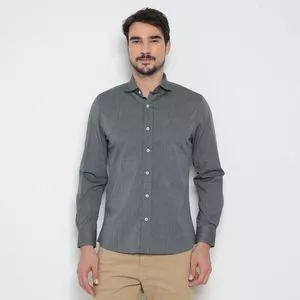 Camisa Slim Fit Com Recortes<BR>- Cinza Escuro<BR>- Enrico Rossi