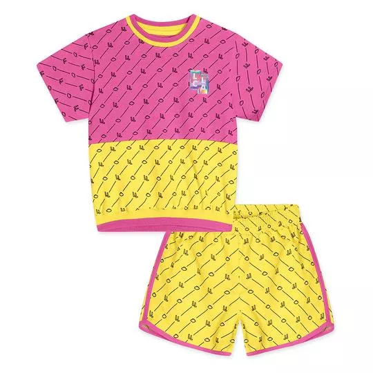 Conjunto De Blusa & Short- Pink & Amarelo