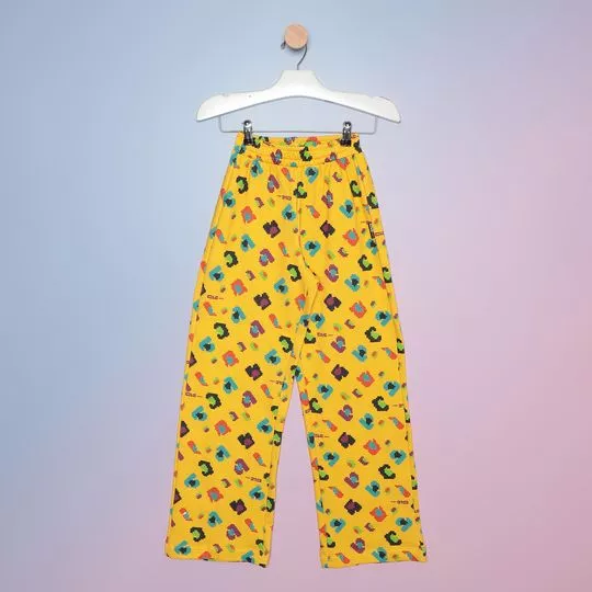 Calça Pantalona Abstrata- Amarela & Azul
