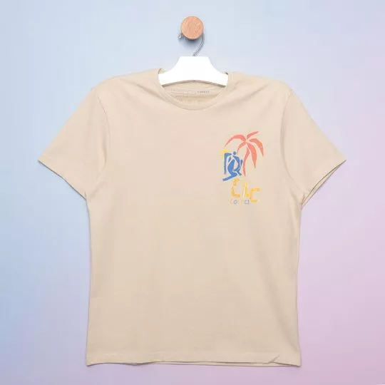 Camiseta Com Inscrições- Bege Claro & Amarela