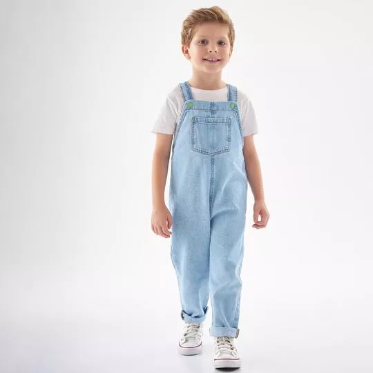 Jardineira Jeans Com Bolso- Azul Claro- Up Baby